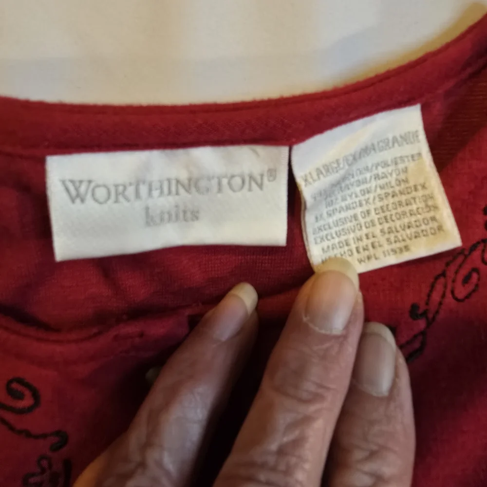 Worthington Knits Red Embroidered Button Front Cardigan XL - Picture 3 of 7
